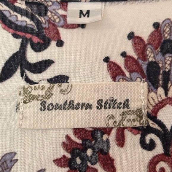 Southern Stitch Size Medium Peasant Print Tunic Blouse Burgundy Floral Boho - Picture 5 of 9
